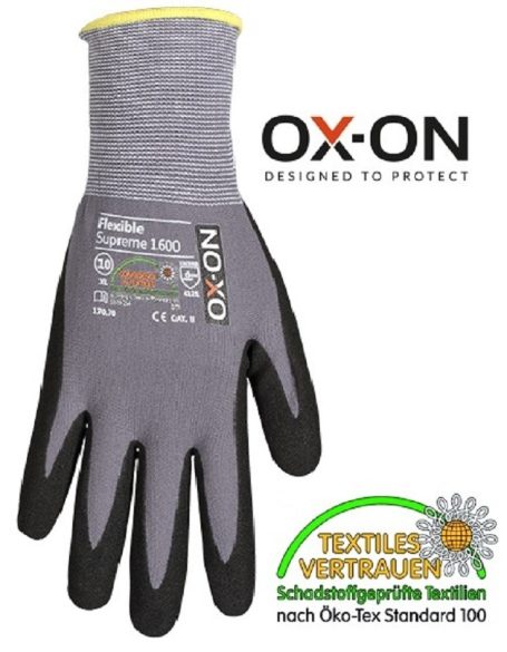 OX-ON Flexible Supreme 1600 Arbeitshandschuh – Landingpage für sicheren Grip in Lager, Logistik und Handwerk